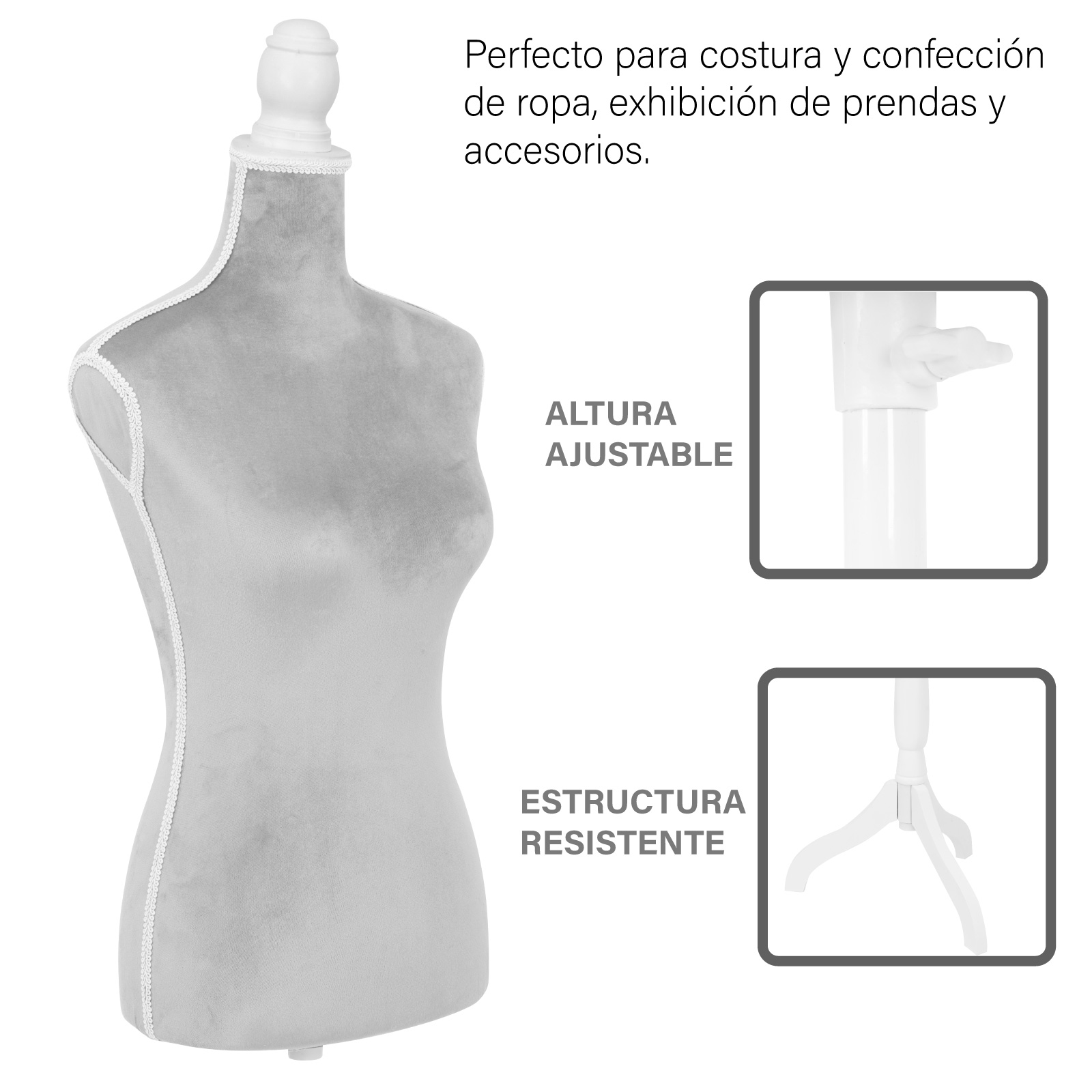 Foto 4 pulgar | Maniqui Torso Femenino Afelpado Onof Mtfat Para Modista Color Gris