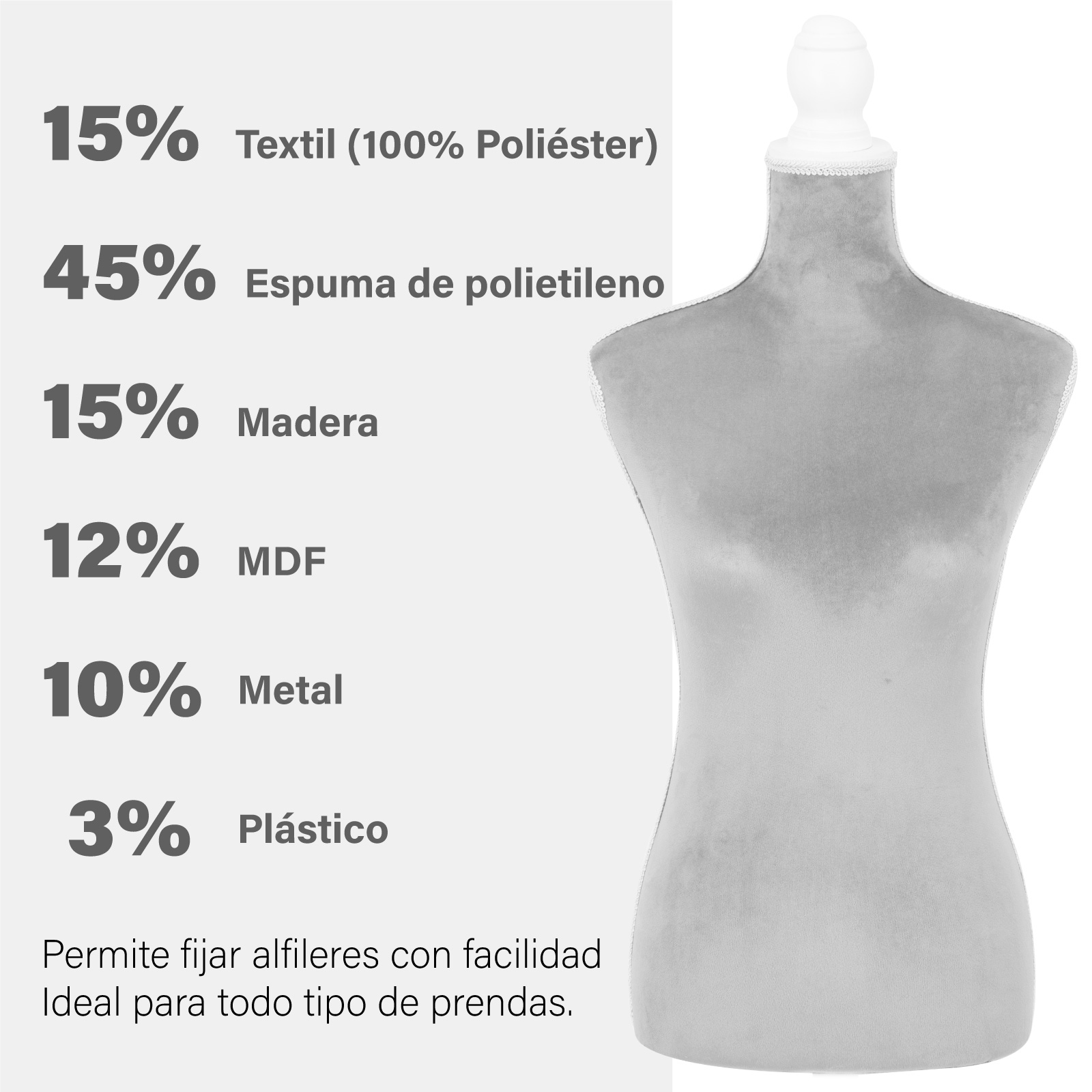 Foto 6 pulgar | Maniqui Torso Femenino Afelpado Onof Mtfat Para Modista Color Gris
