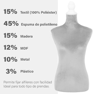 Foto 5 | Maniqui Torso Femenino Afelpado Onof Mtfat Para Modista Color Gris