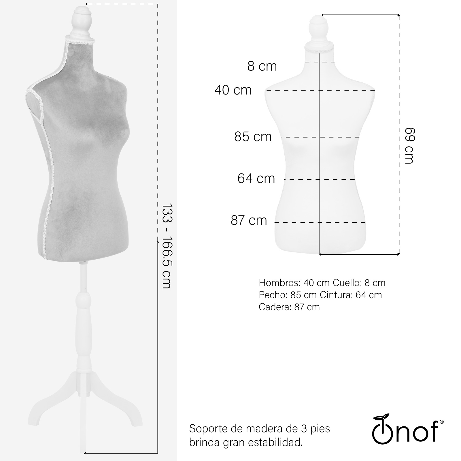 Foto 7 pulgar | Maniqui Torso Femenino Afelpado Onof Mtfat Para Modista Color Gris