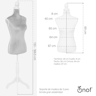 Foto 6 | Maniqui Torso Femenino Afelpado Onof Mtfat Para Modista Color Gris