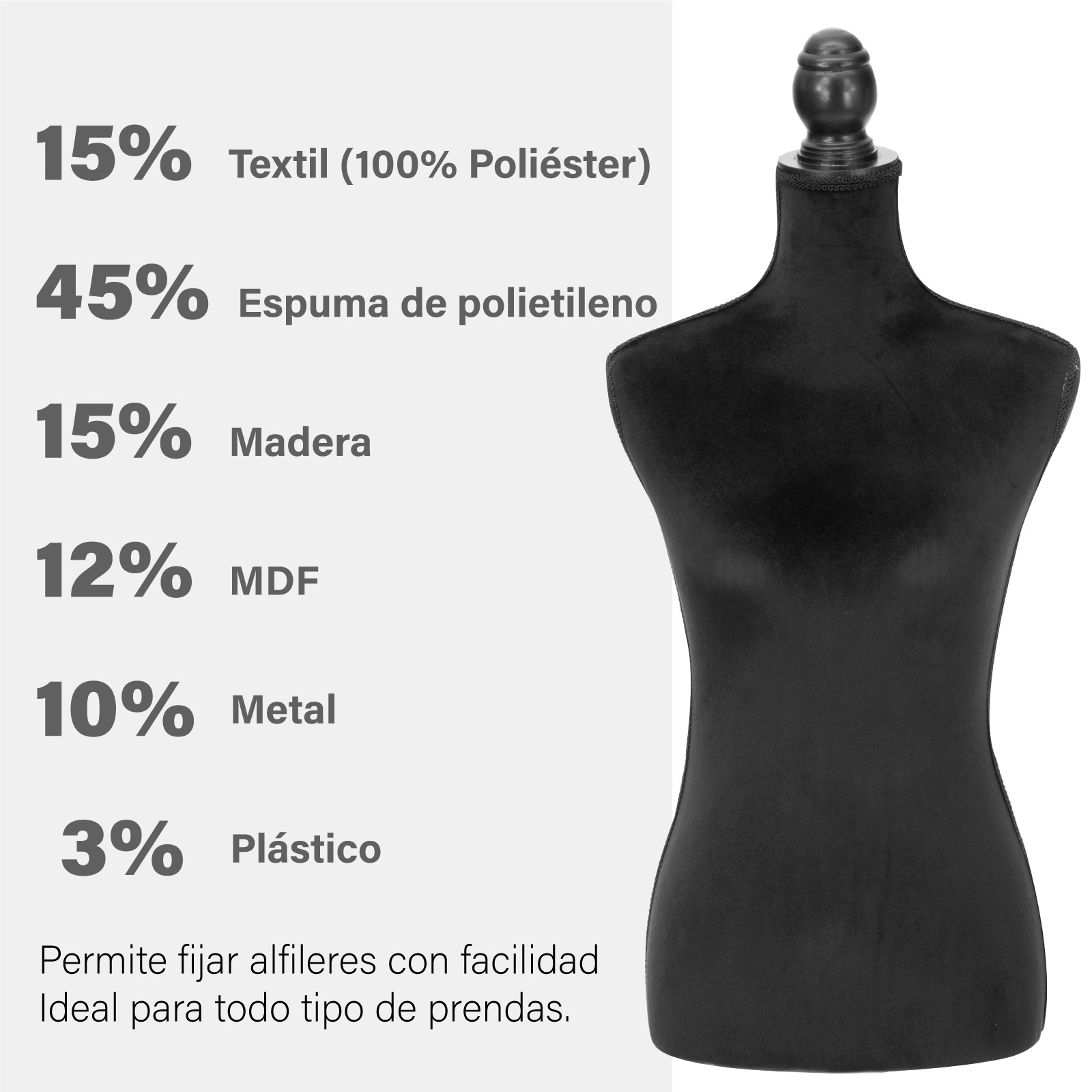 Foto 6 pulgar | Maniquí Torso Femenino Afelpado Onof Mtfat Confeccionado Color Negro