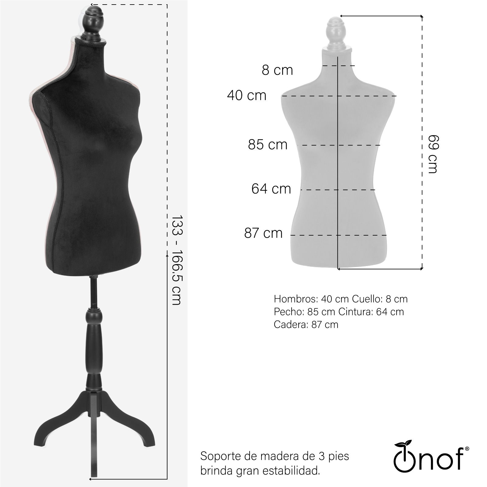 Foto 7 pulgar | Maniquí Torso Femenino Afelpado Onof Mtfat Confeccionado Color Negro