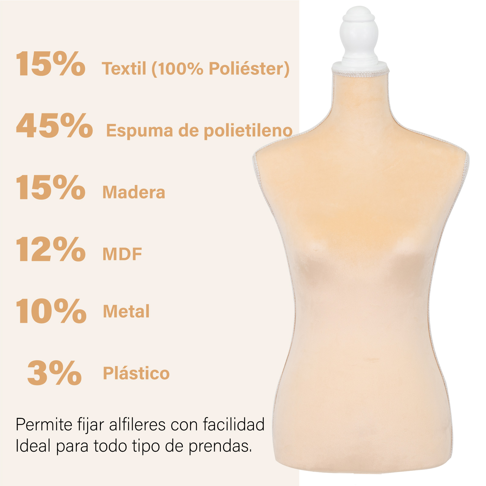 Foto 6 pulgar | Maniquí De Costura Onof Mtfat Torso Femenino Para Modistas Color Beige