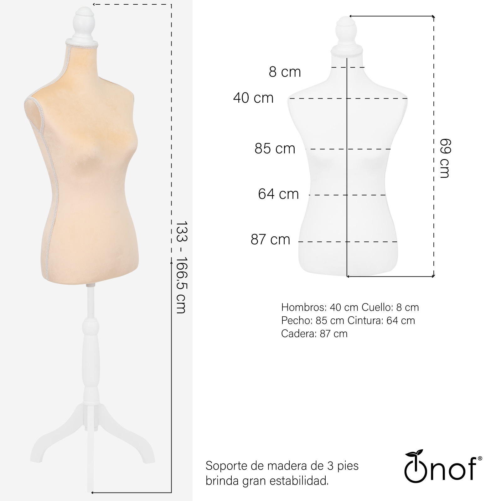 Foto 7 pulgar | Maniquí De Costura Onof Mtfat Torso Femenino Para Modistas Color Beige
