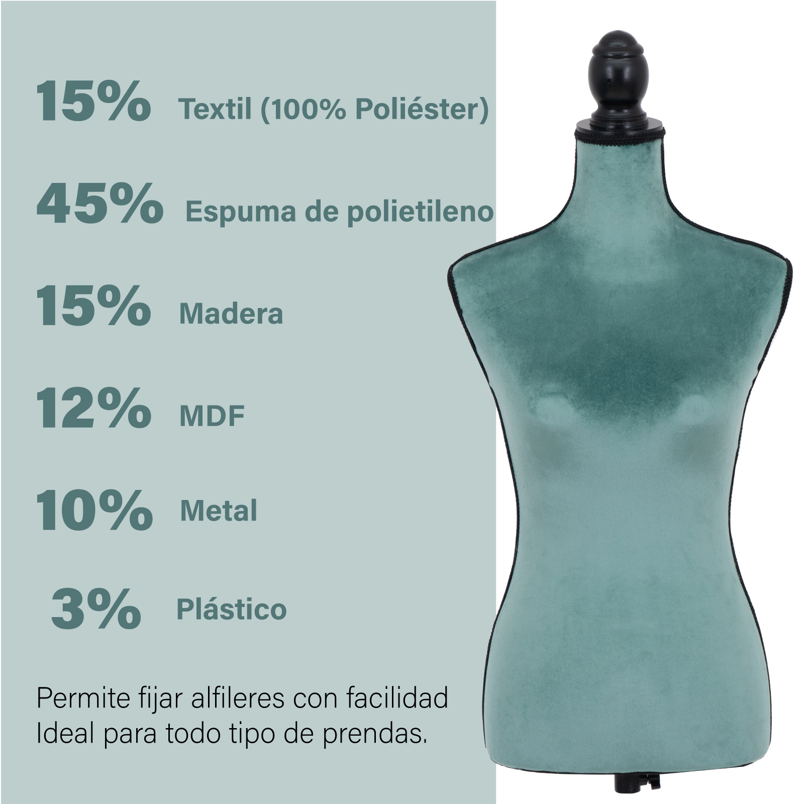 Foto 5 pulgar | Maniquí Torso Femenino Afelpado Onof Mtfat Para Modista Color Aqua