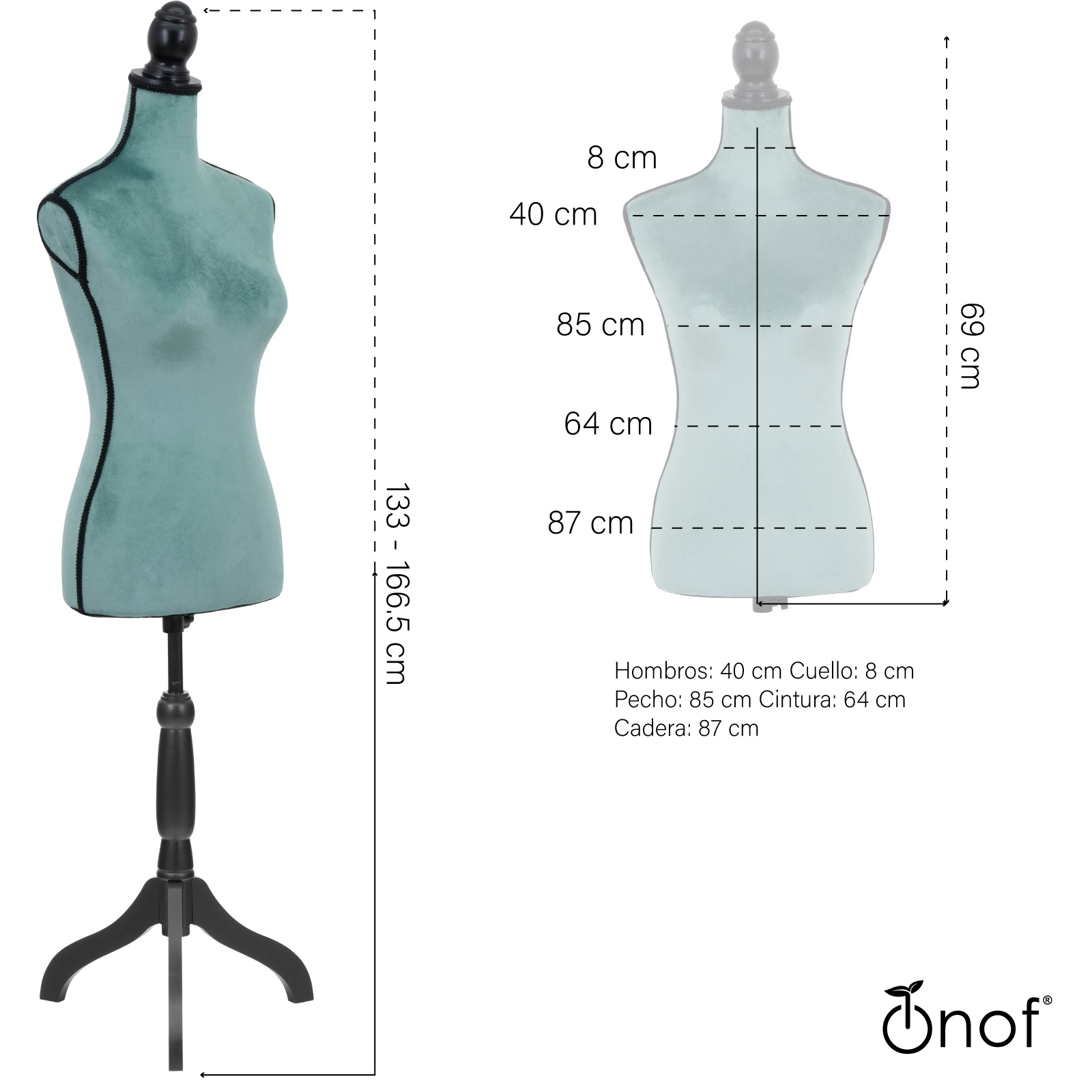 Foto 5 | Maniquí Torso Femenino Afelpado Onof Mtfat Para Modista Color Aqua