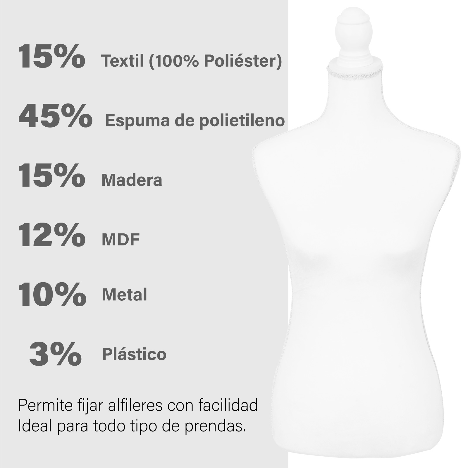 Foto 6 pulgar | Maniquí Torso Femenino Afelpado Onof Mtfat Para Modista Color Blanco
