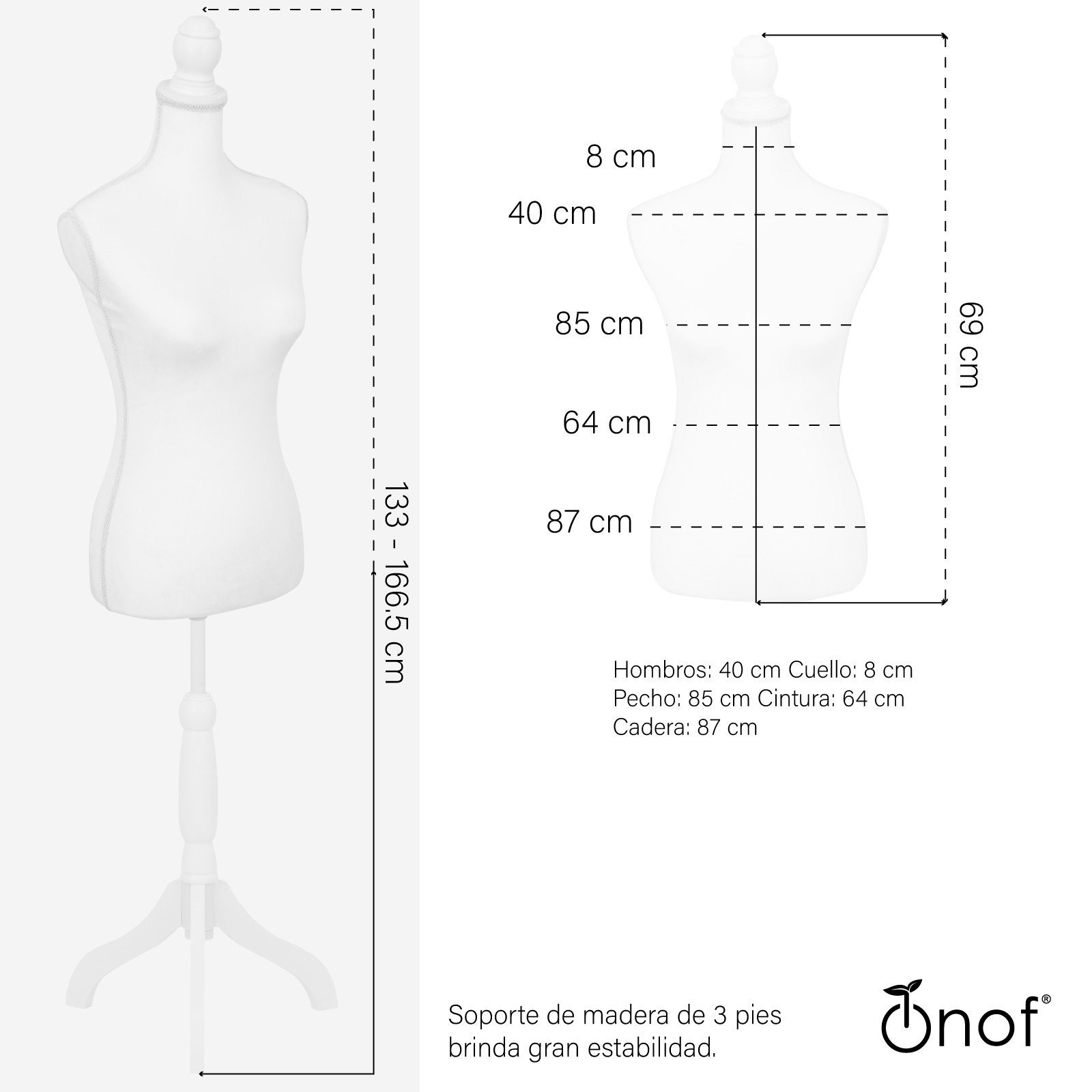 Foto 7 pulgar | Maniquí Torso Femenino Afelpado Onof Mtfat Para Modista Color Blanco