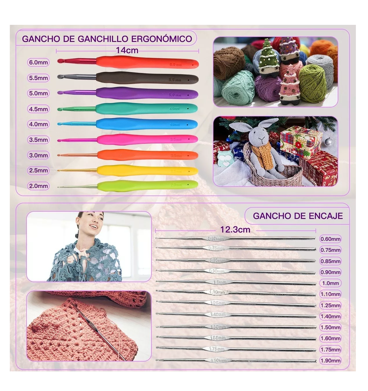 Foto 4 pulgar | Kit de Agujas de Ganchillo y Accesorios para Tejer BELUG