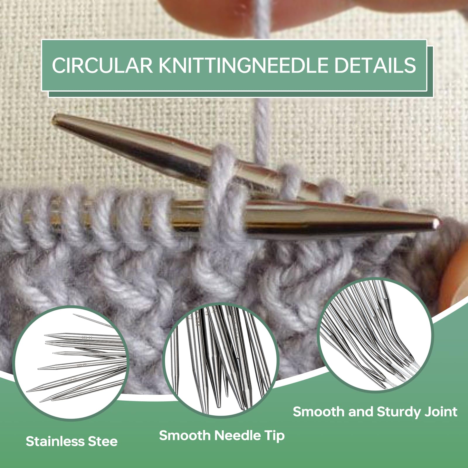 Foto 5 | Agujas De Tejer Fotn Circulares De Acero Inoxidable 80 Cm/36 Pulgadas - Venta Internacional.