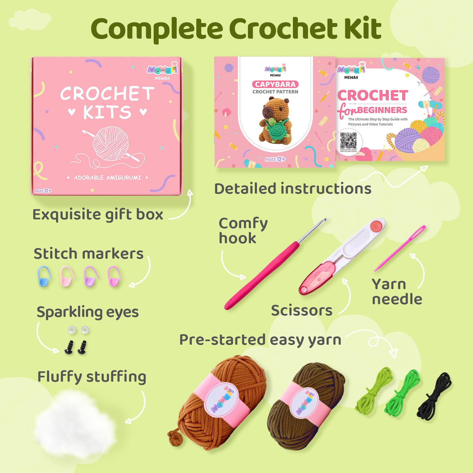 Foto 4 | Kit De Ganchillo Mewaii Para Principiantes De Nivel 1 Con Un 40% De Lana Extra - Venta Internacional.