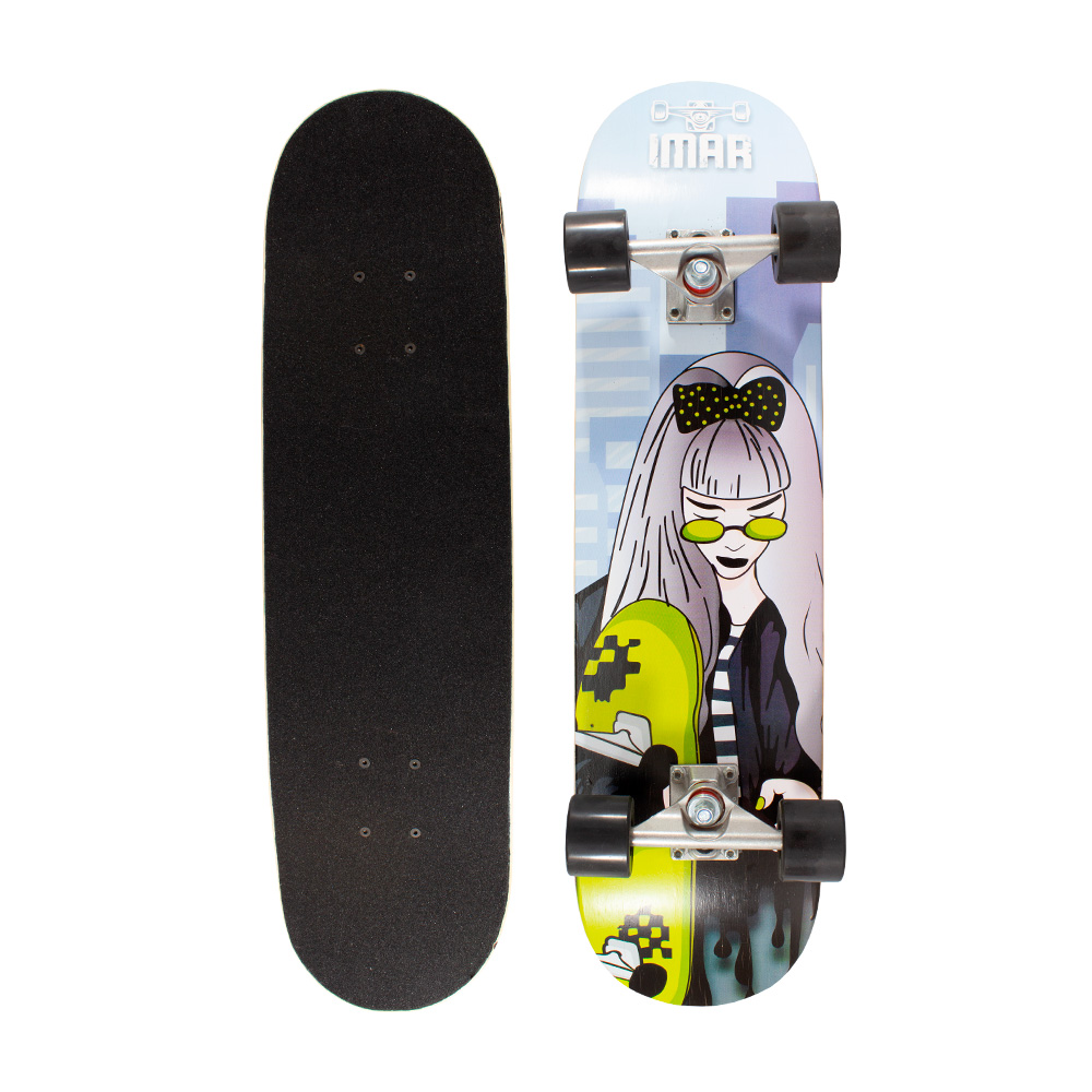 Patineta Skate Girl Clásica Tabla Madera Juvenil Llantas Resistentes de Gel Multicolor