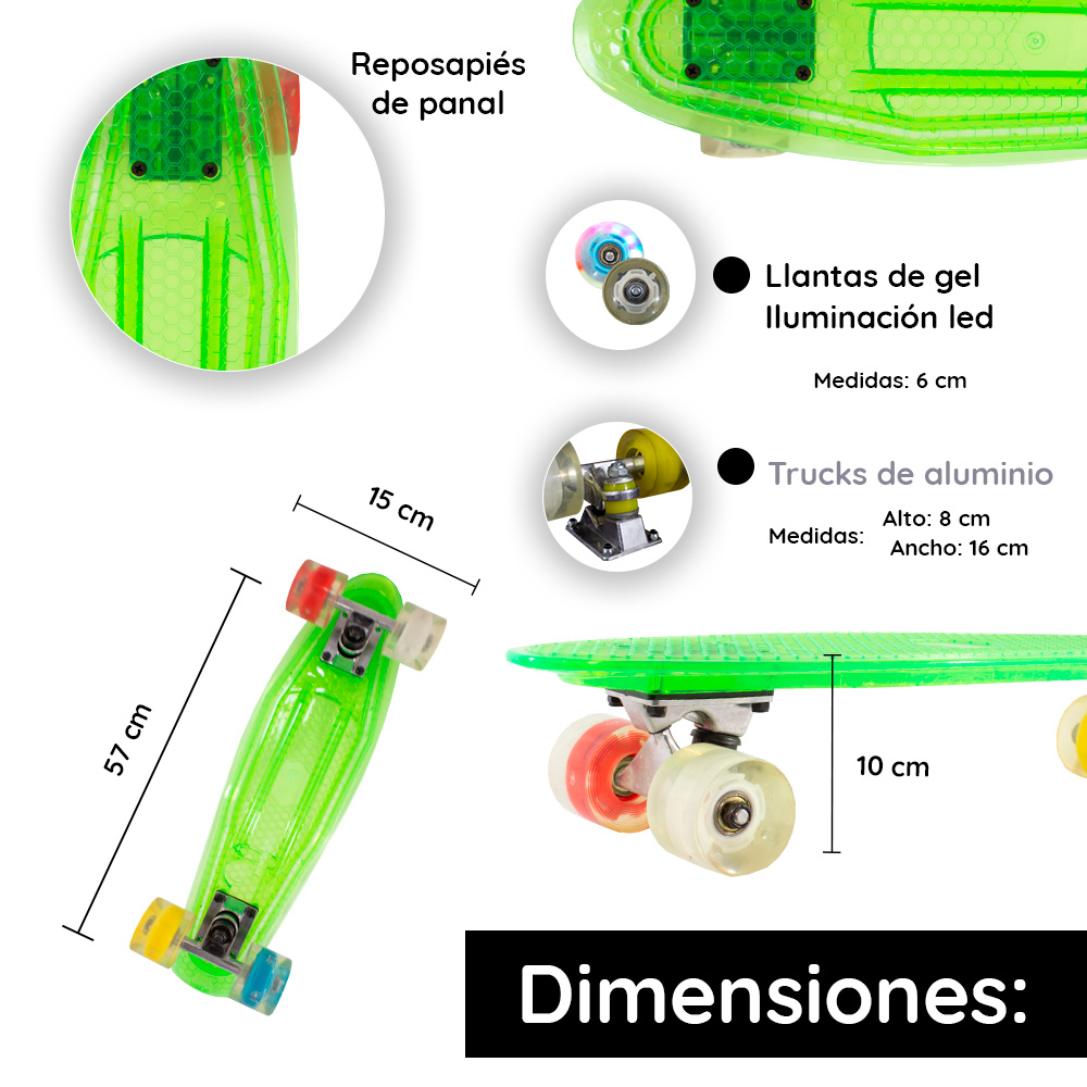 Foto 4 pulgar | Patineta Skate Cruiser Mini Genérico A006-VR color Verde Transparente Llanta Gel Flash Luz Led