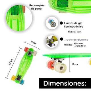Foto 3 | Patineta Skate Cruiser Mini Genérico A006-VR color Verde Transparente Llanta Gel Flash Luz Led