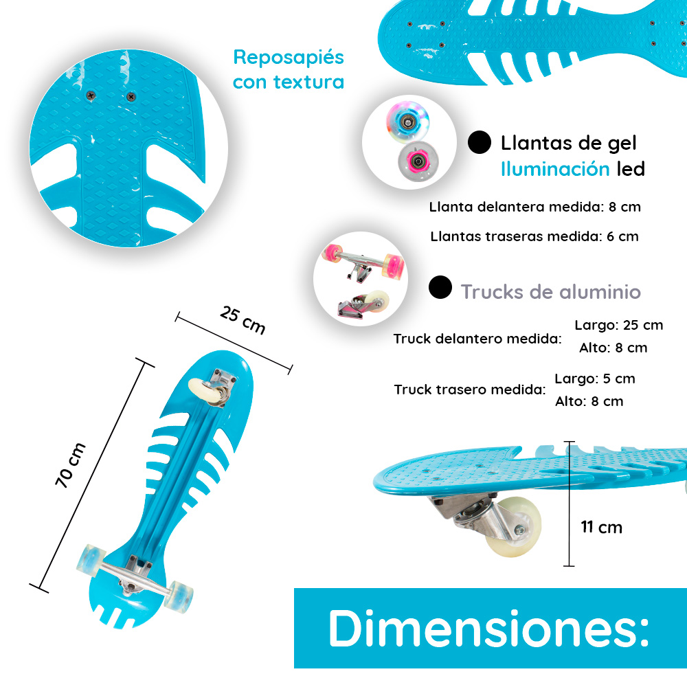 Foto 3 | Patineta Skate Waveboard Poliuretano/ Alta Resistencia/ Llanta Gel/ Flash Led color Azul