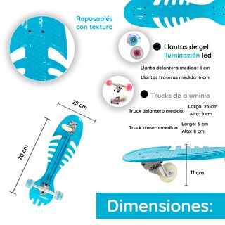 Foto 3 | Patineta Skate Waveboard Poliuretano/ Alta Resistencia/ Llanta Gel/ Flash Led color Azul