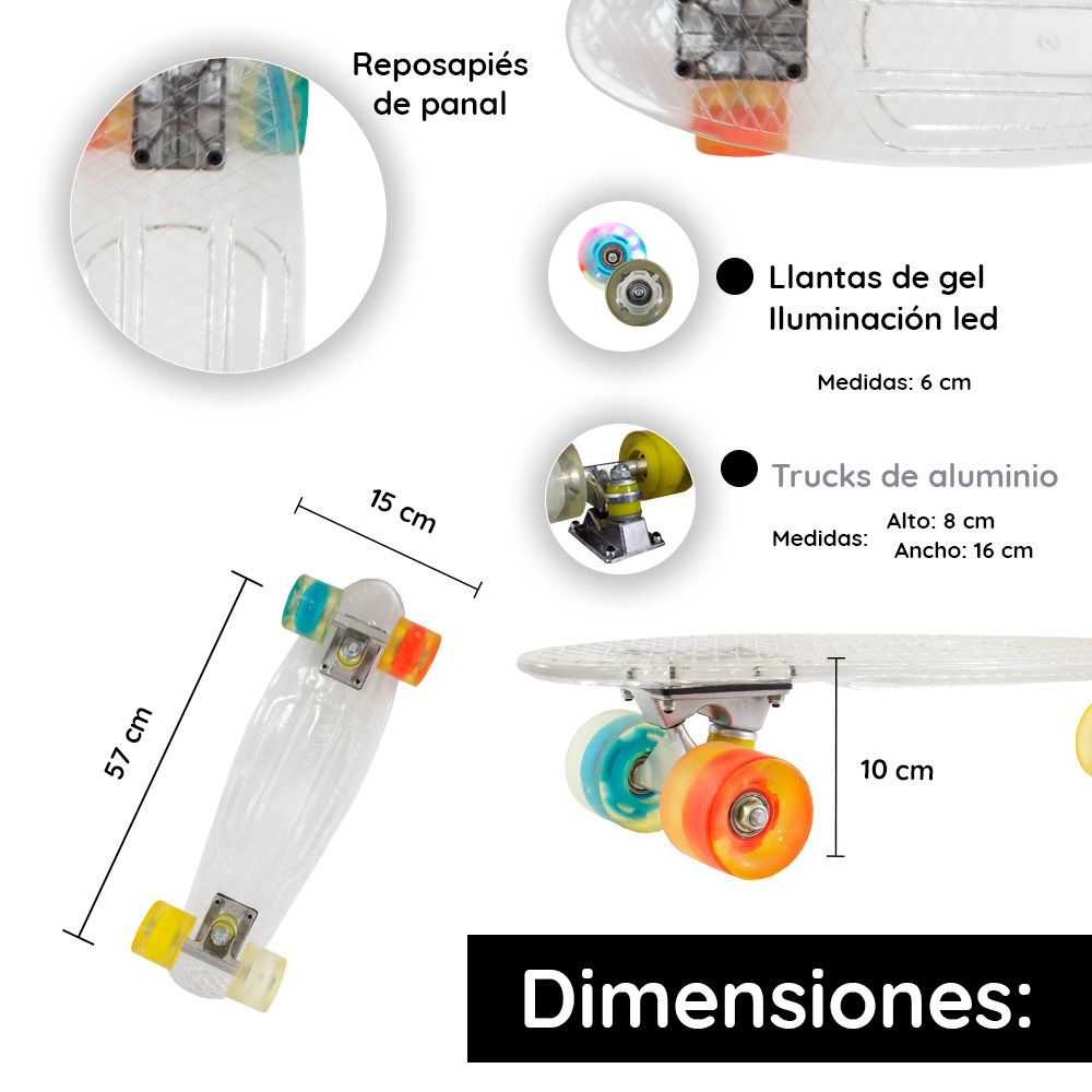 Foto 4 pulgar | Patineta Skate Cruiser Genérico A006-BCO color Transparente Mini Transparente Llanta Gel Flash Luz Led