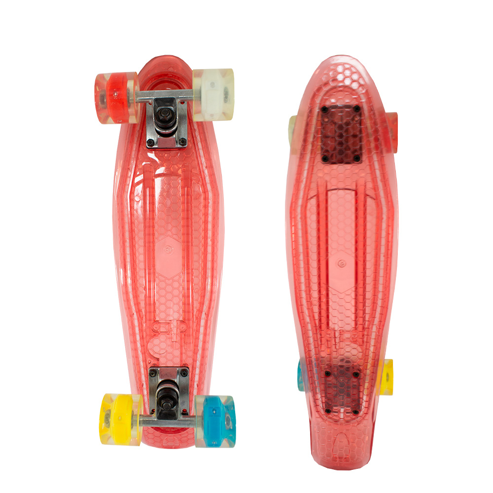 Patineta Skate Cruiser Mini Genérico A006-RJ color Rojo Transparente Llanta Gel Flash Luz Led