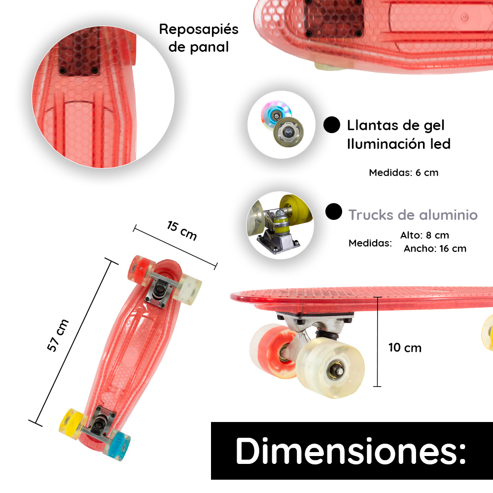 Foto 4 pulgar | Patineta Skate Cruiser Mini Genérico A006-RJ color Rojo Transparente Llanta Gel Flash Luz Led