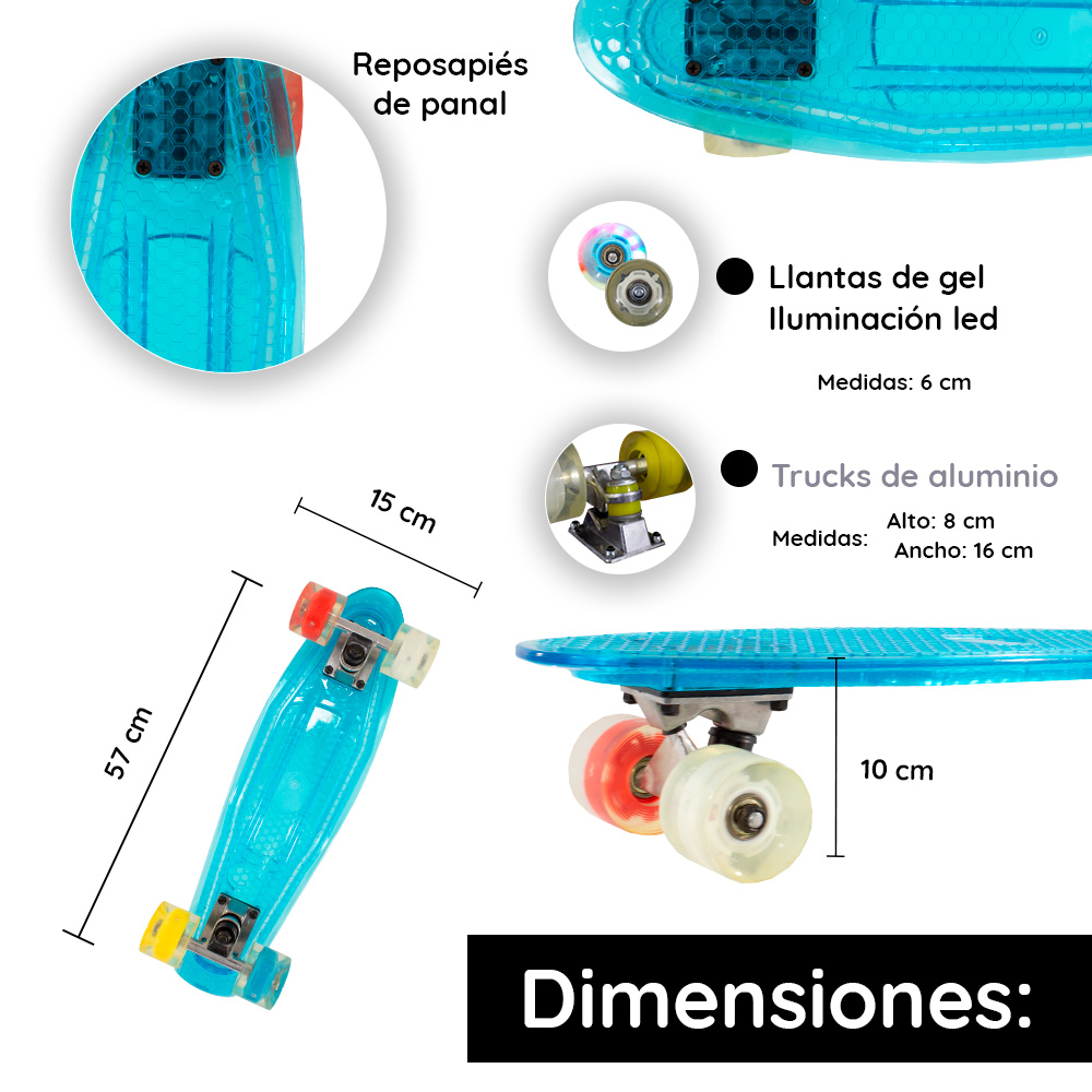 Foto 4 pulgar | Patineta Skate Cruiser Mini Genérico A006-AZ color Azul Transparente Llanta Gel Flash Luz Led