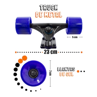 Foto 2 | Patineta Longboard color Azul de Plástico Grueso Llantas Pu Gel de Alta Resistencia