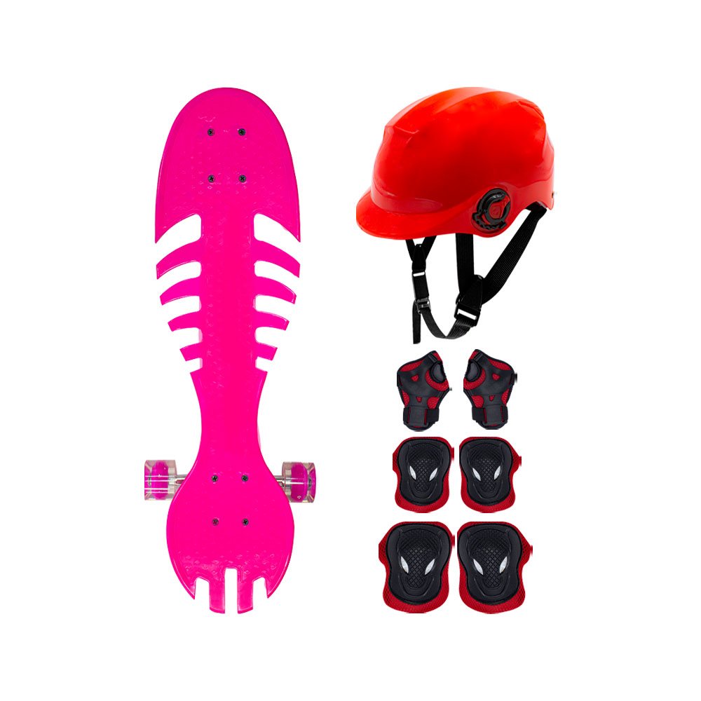 Foto 2 pulgar | Kit Patineta Waveboard Esqueletón de 3 Ruedas Rosa con Casco Protecciones de Plástico y Alta Resistencia