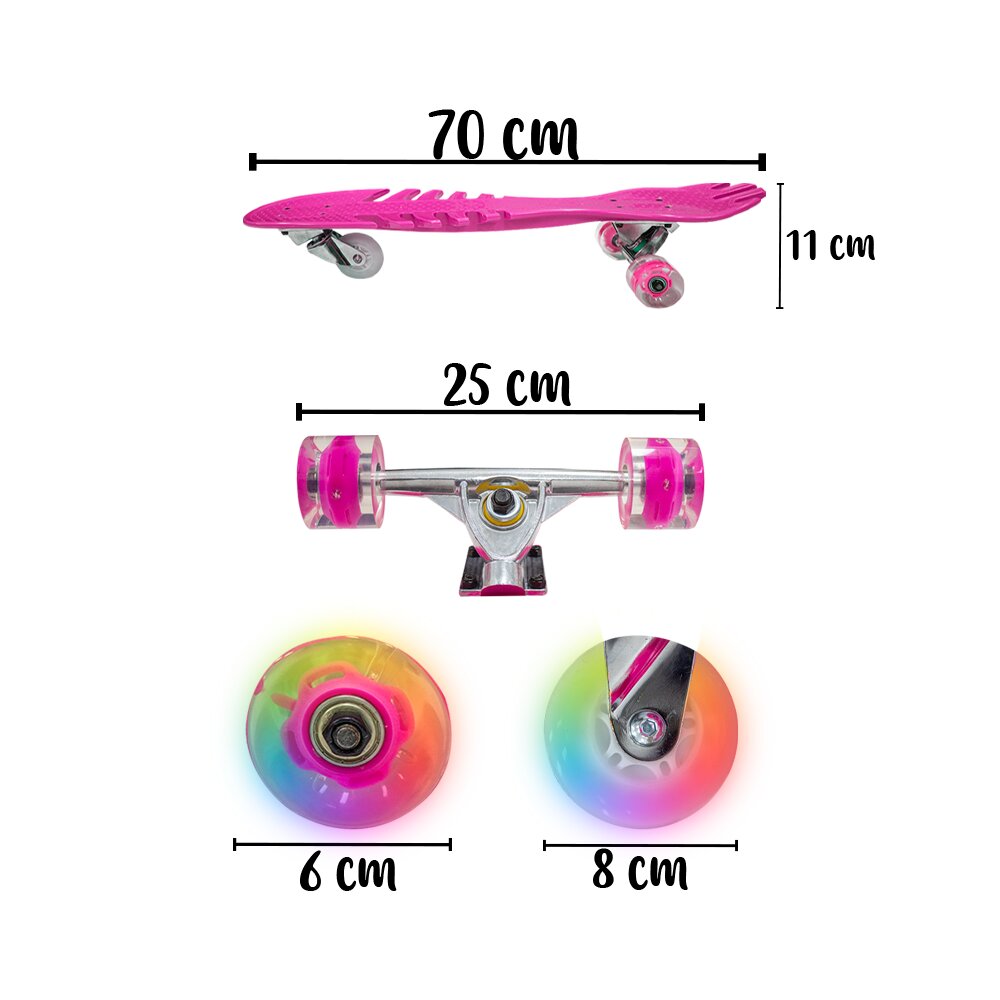 Foto 2 | Kit Patineta Waveboard Esqueletón de 3 Ruedas Rosa con Casco Protecciones de Plástico y Alta Resistencia