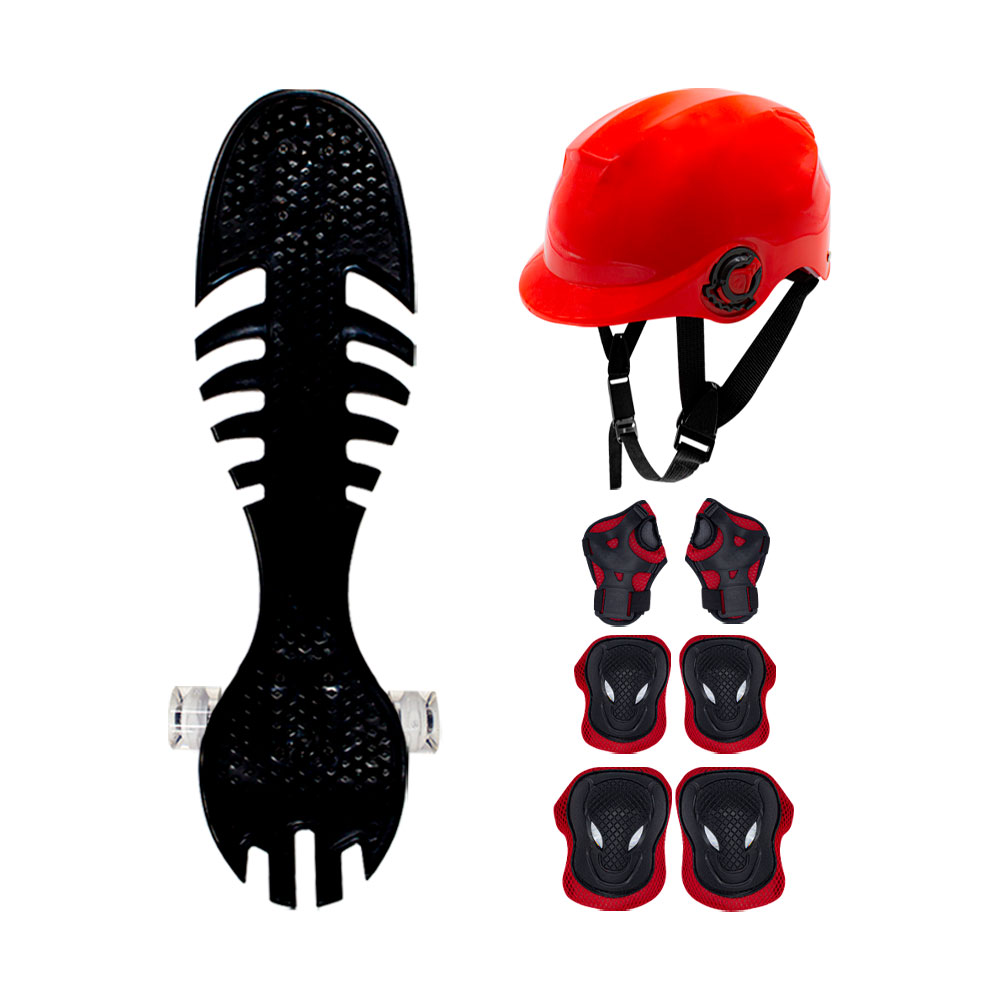 Foto 2 pulgar | Kit Patineta Waveboard Esqueletón de 3 Ruedas Negro con Casco Protecciones de Plástico y Alta Resistencia