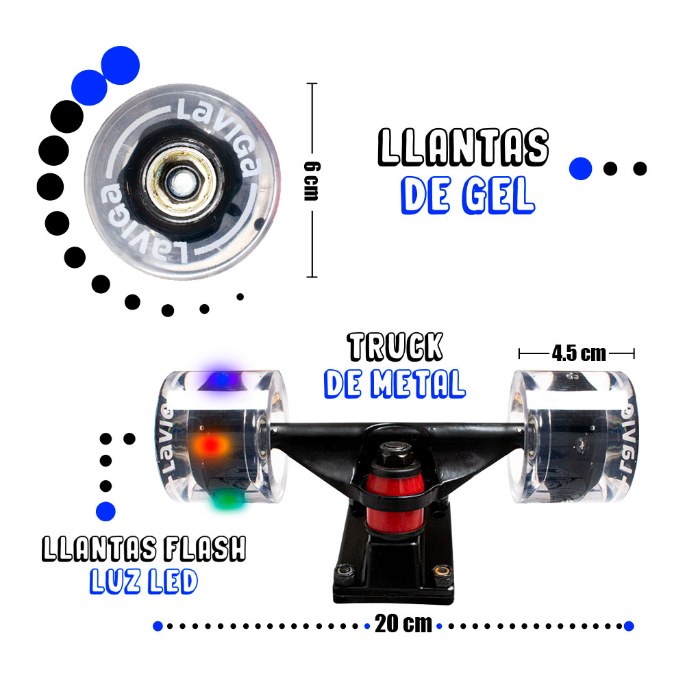 Foto 2 | Patineta Cruiser Surf de Madera/ Diseño Grafiti Skate/ Llantas Pu/ Luz Led/ color Blanco