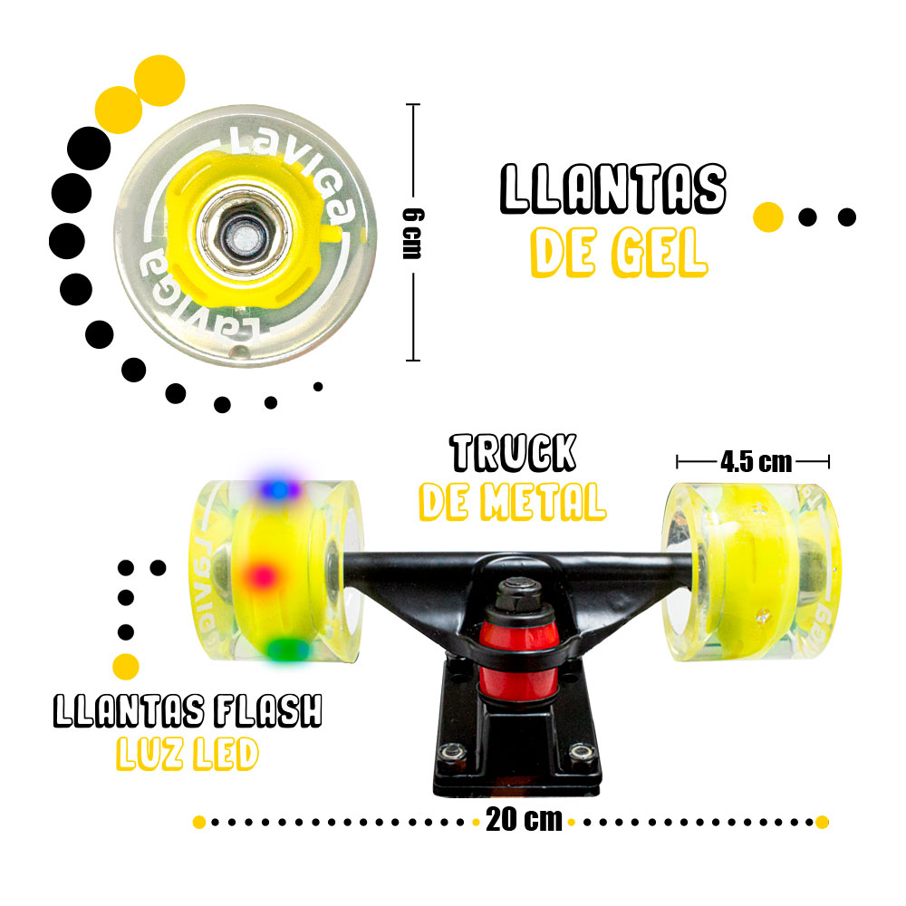 Foto 2 | Patineta Cruiser Surf de Madera/ Diseño Fuego Skate/ Llantas Pu Luz Led color Amarillo