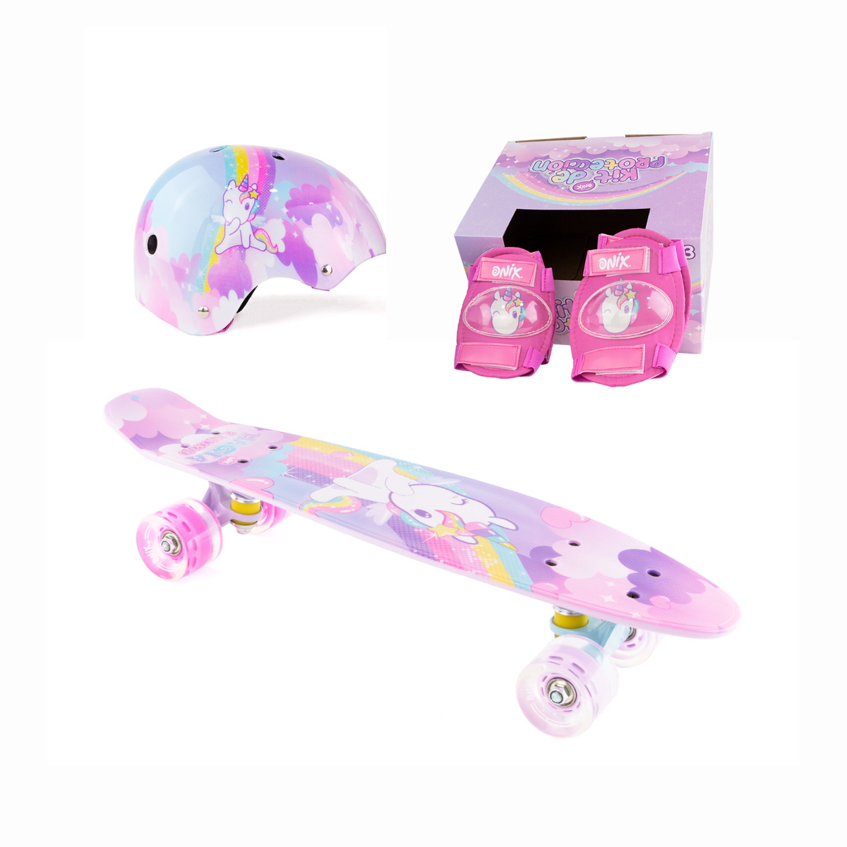 Patineta Onix Multicolor con Kit de Protección para Niña