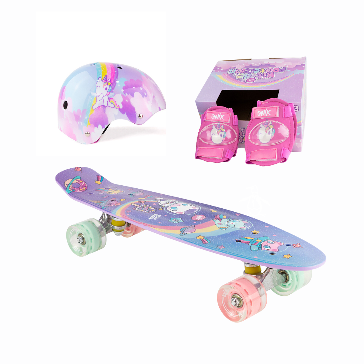 Patineta Onix color Morado con Kit de Protección para Niña