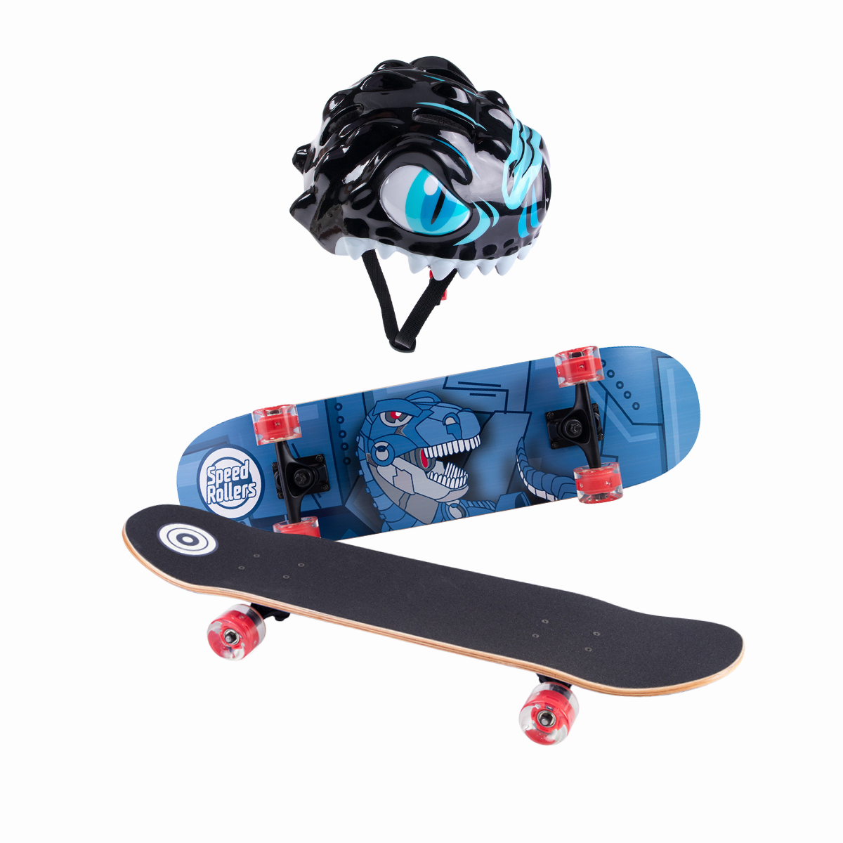 Patineta Speed Rollers Dino Cop Azul Marino Con Casco De Protección Para Niño