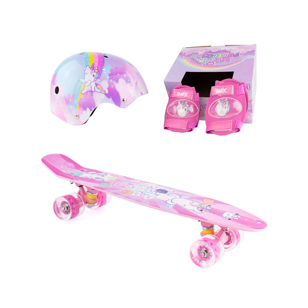 Patineta Onix Best Friends Rosa Con Kit De Protección Para Niña