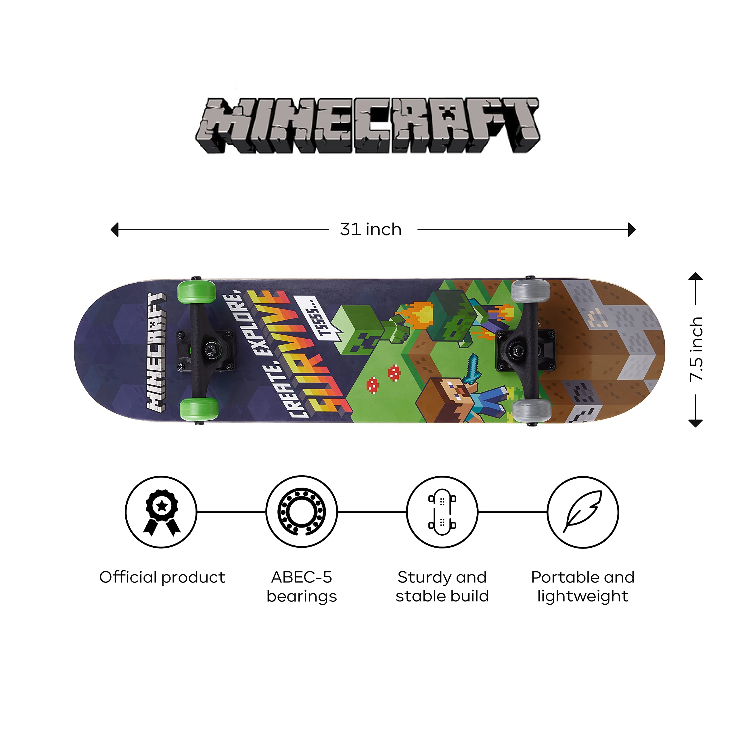 Foto 5 pulgar | Tabla De Skateboard Sakar Minecraft, 79 Cm, 9 Capas, Arce - Venta Internacional.