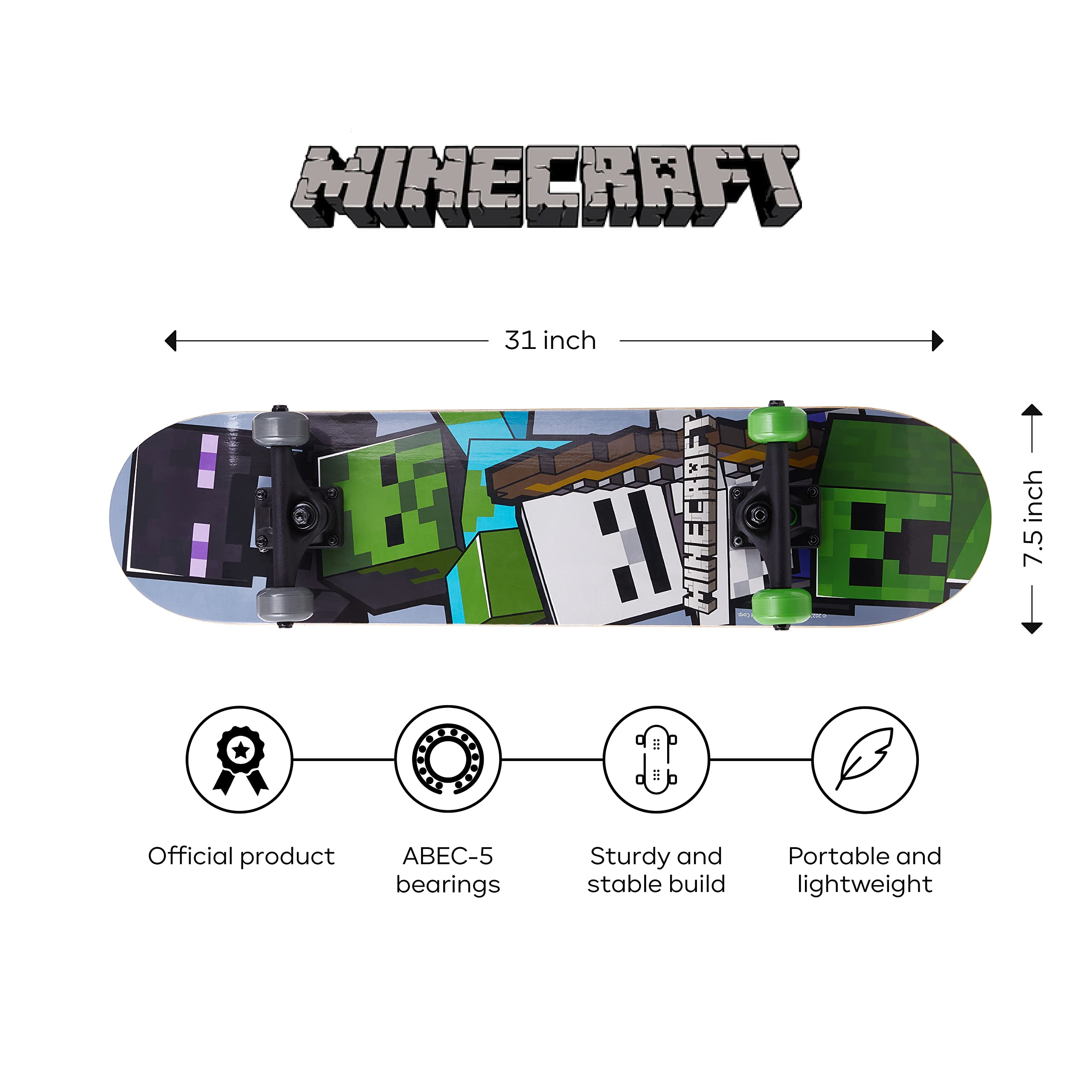 Foto 5 pulgar | Tabla De Skateboard Sakar Minecraft Mob De Arce De 31 Pulgadas Y 9 Capas - Venta Internacional.