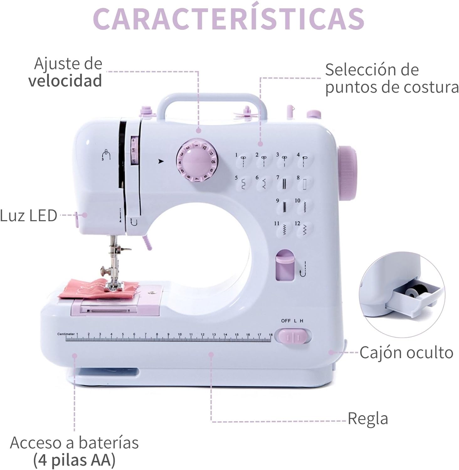 Foto 7 pulgar | Máquina de Coser Eléctrica Kimhi Doméstica Portátil con Kit de Costura 12 Puntadas color Blanco