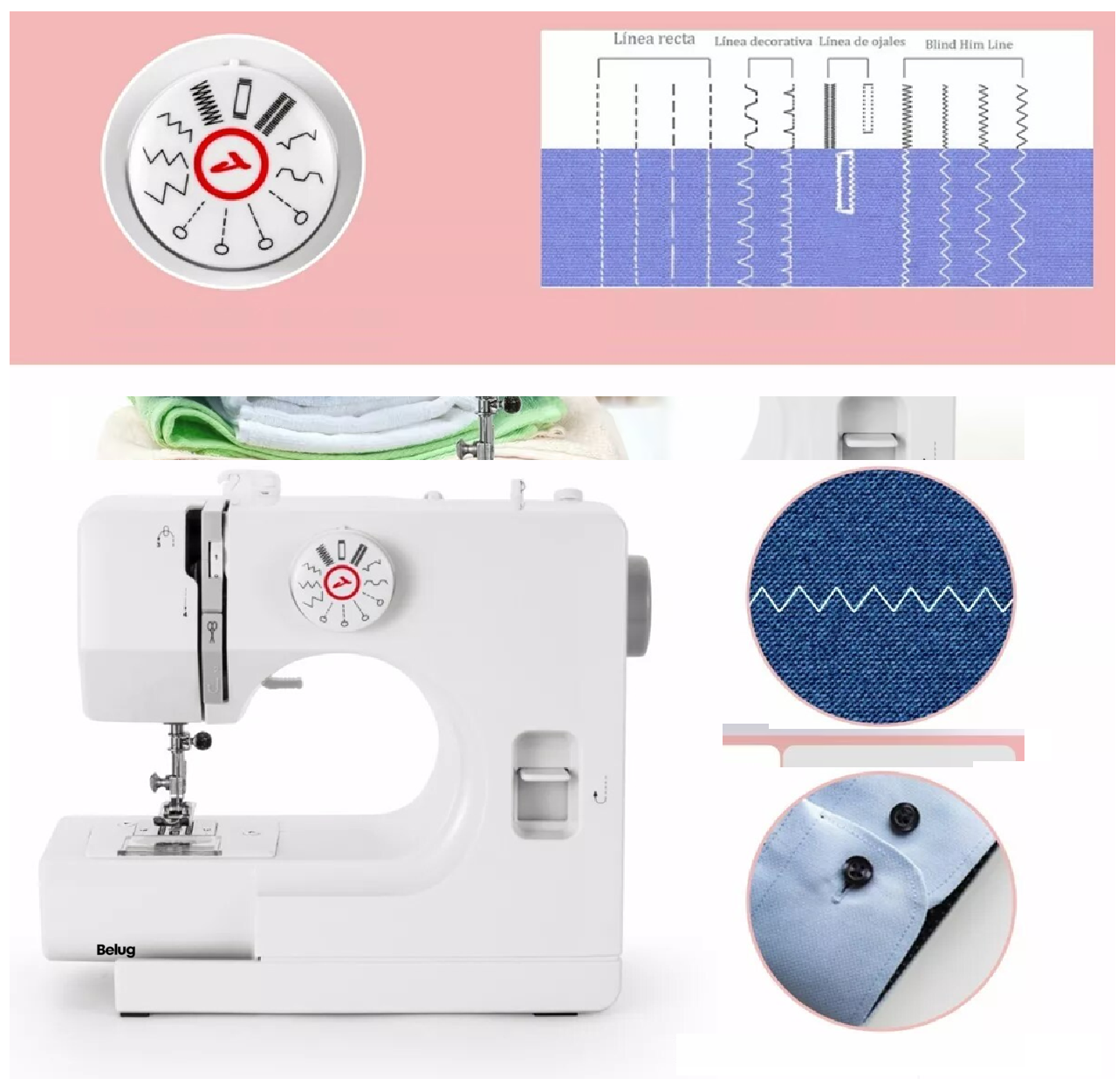 Foto 4 pulgar | Máquina De Coser Portátil Eléctrica Belug,  Blanca