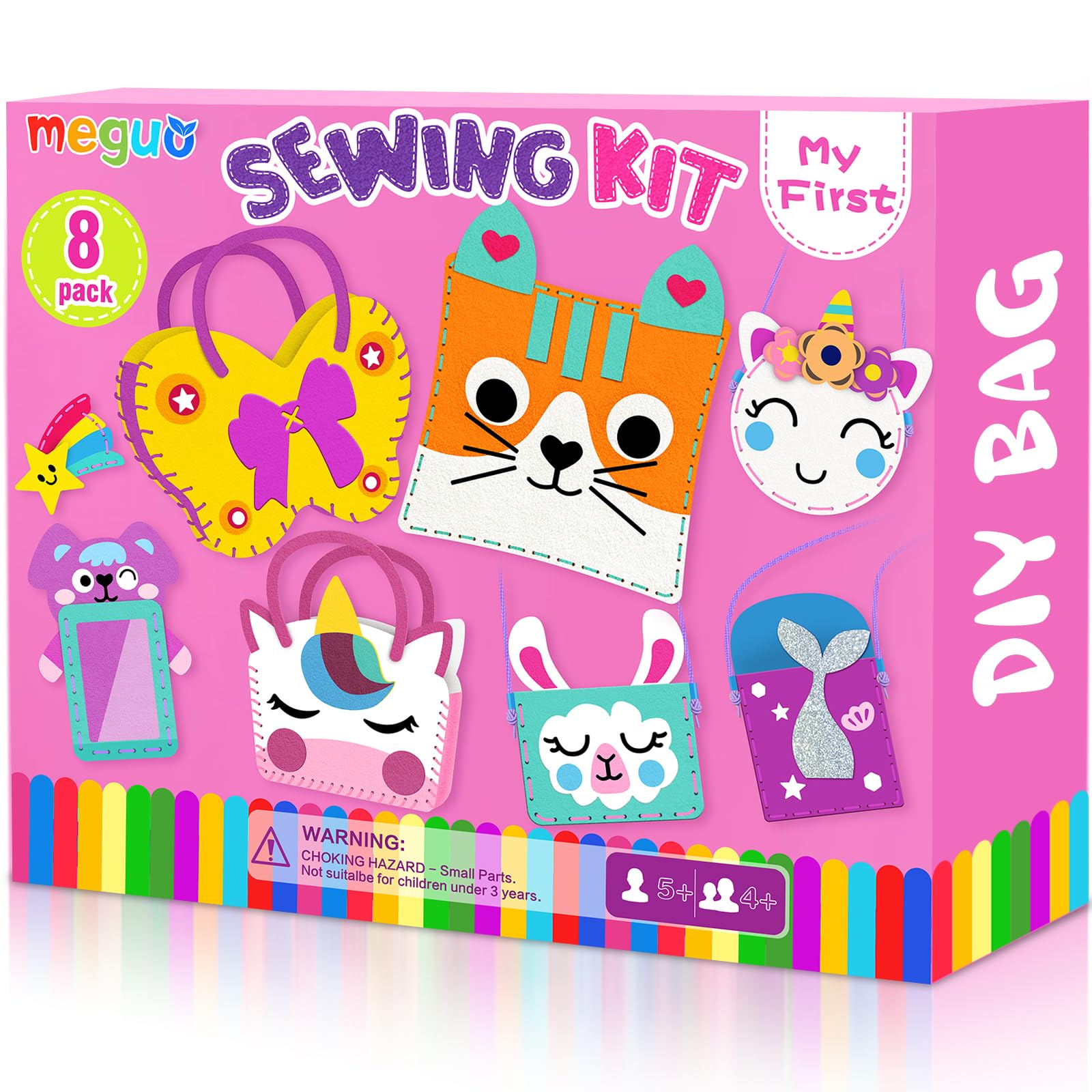 Foto 2 pulgar | Kit De Costura Meguo Para Niños Principiantes Con 8 Bolsos Y Adornos De Bricolaje - Venta Internacional.