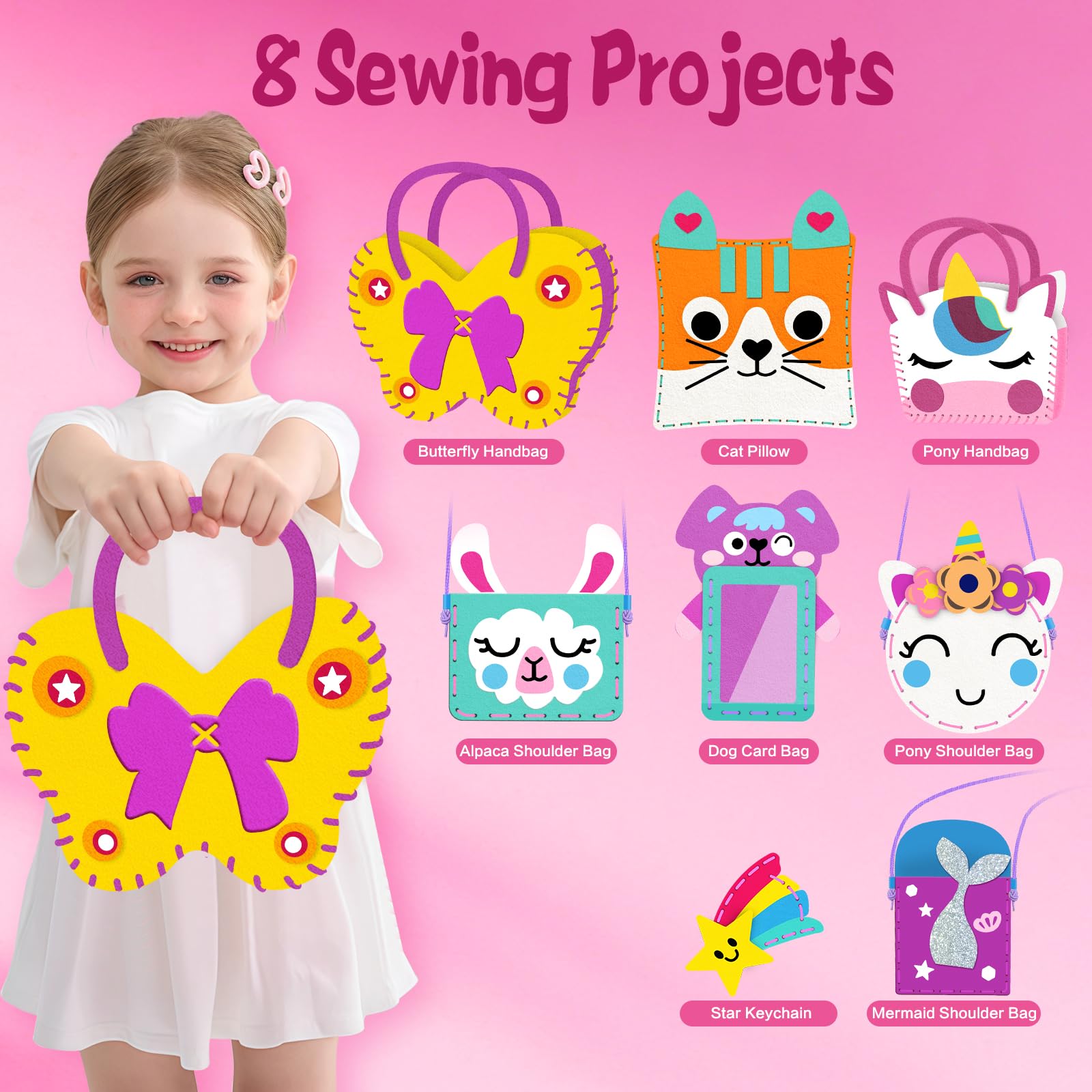 Foto 3 pulgar | Kit De Costura Meguo Para Niños Principiantes Con 8 Bolsos Y Adornos De Bricolaje - Venta Internacional.