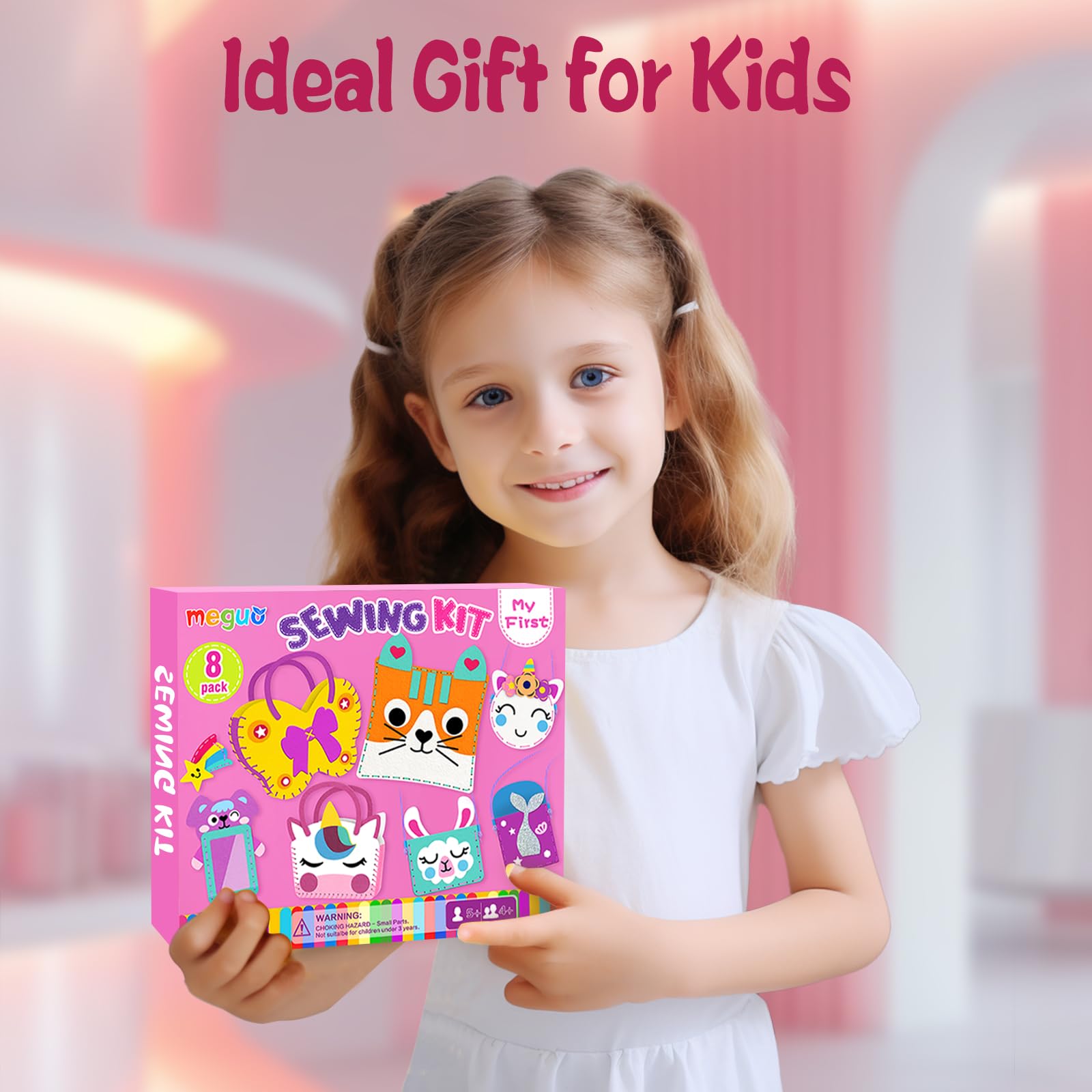 Foto 8 pulgar | Kit De Costura Meguo Para Niños Principiantes Con 8 Bolsos Y Adornos De Bricolaje - Venta Internacional.