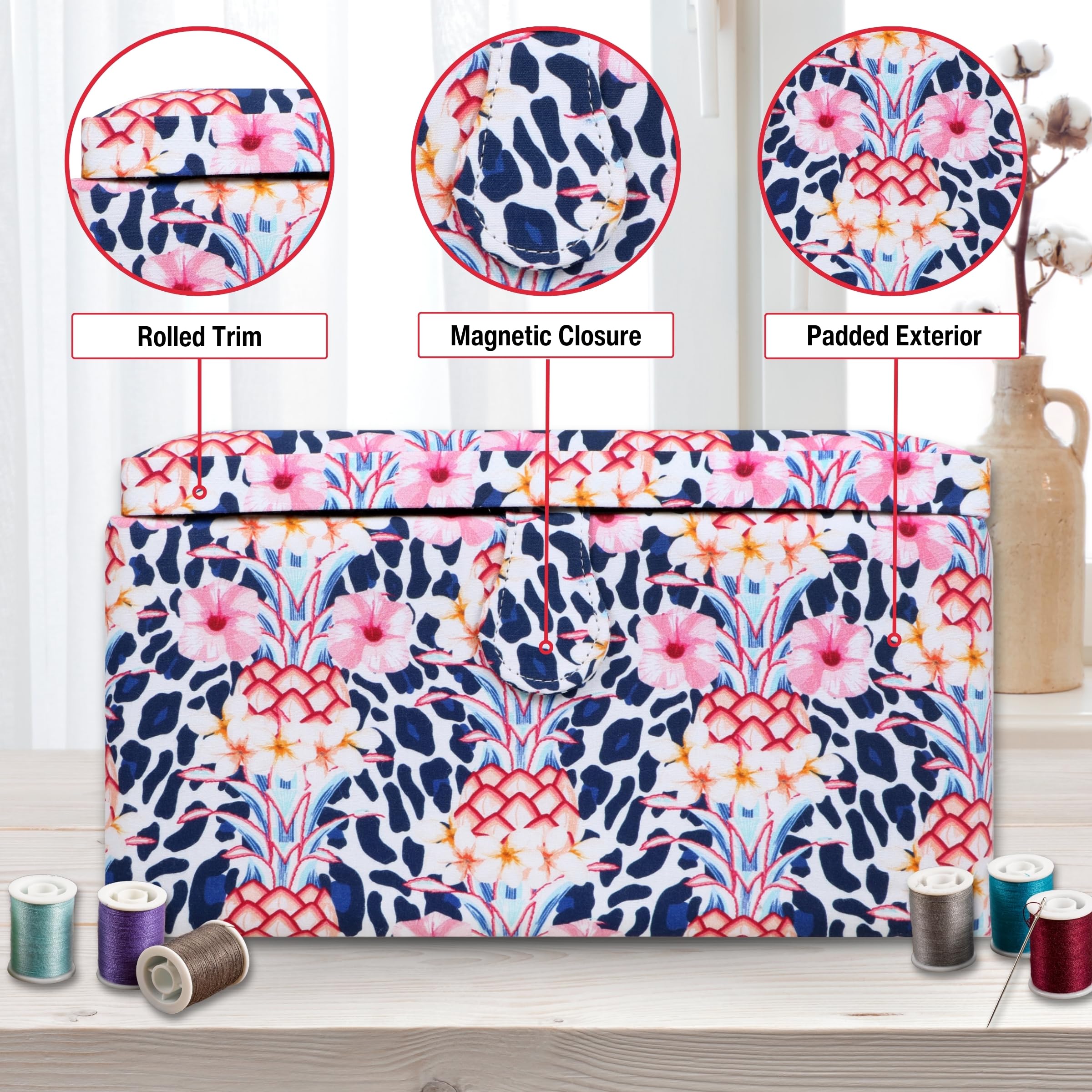Foto 3 | Cesta De Costura Singer Grande Con Estampado De Animales Tropicales De Primera Calidad - Venta Internacional.