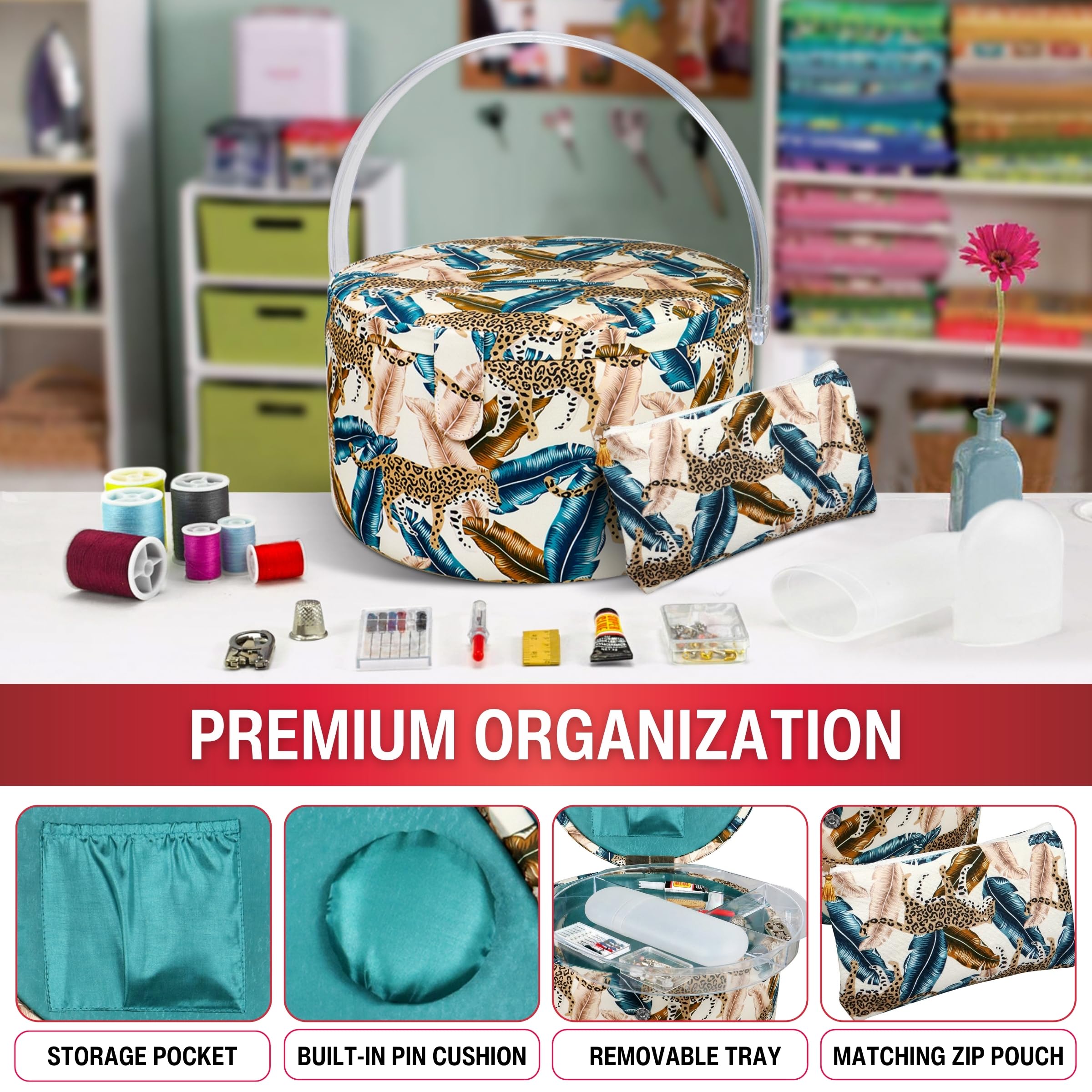 Foto 2 | Cesta De Costura Singer Premium Redonda Grande Con Bolsa Con Cierre - Venta Internacional.