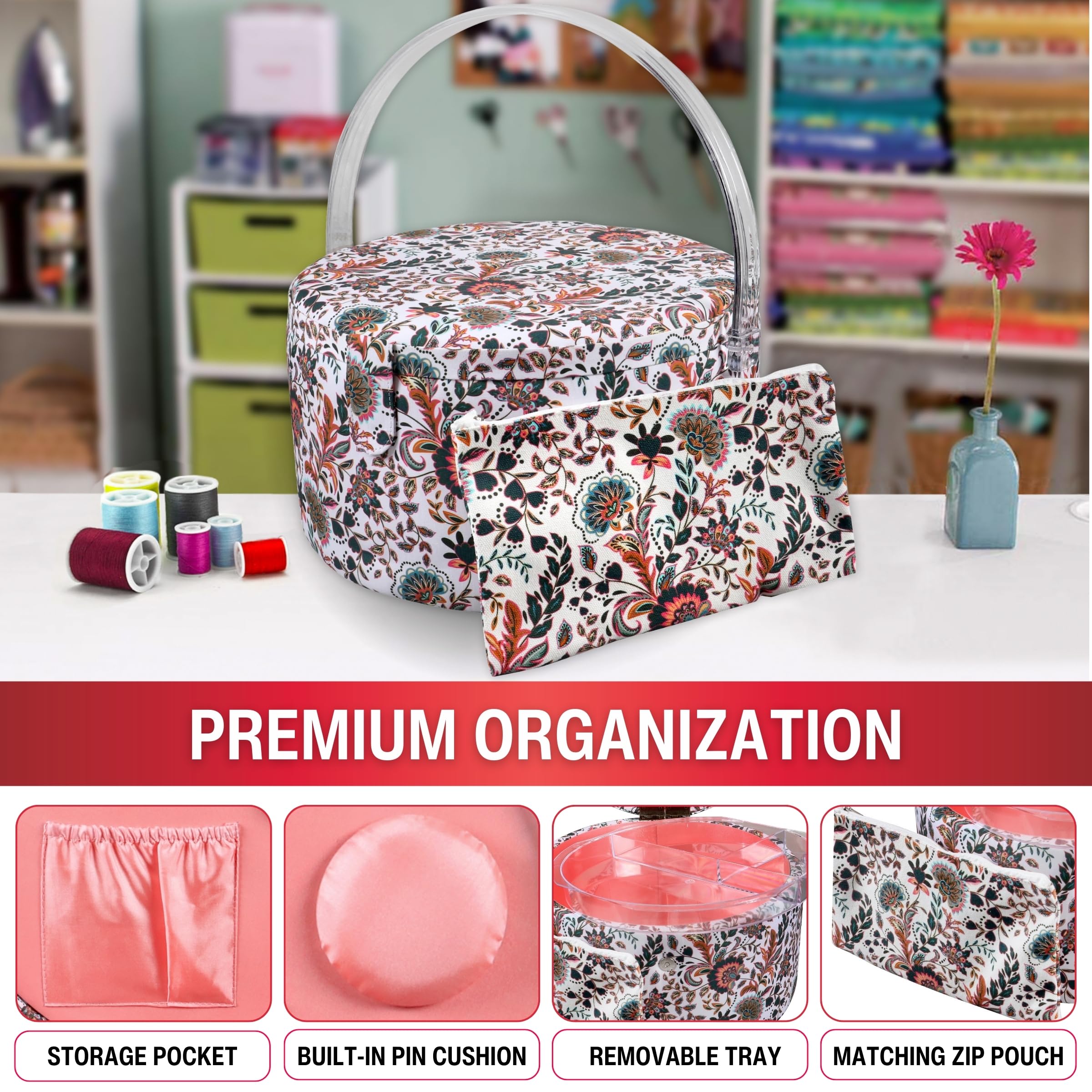 Foto 2 | Cesta De Costura Singer Premium Redonda Grande Con Bolsa Con Cierre - Venta Internacional.