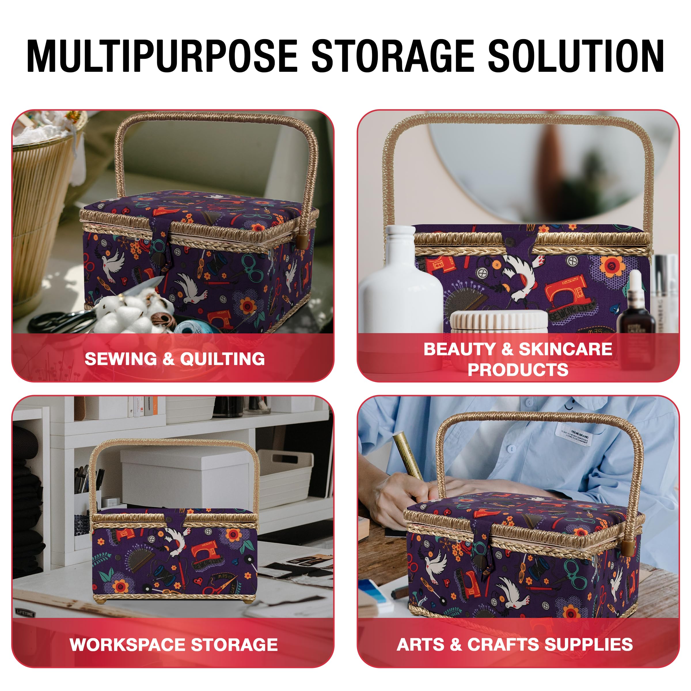 Foto 4 pulgar | Cesta De Costura Singer Con Kit De Costura, Agujas Y Hilo, Color Morado - Venta Internacional.