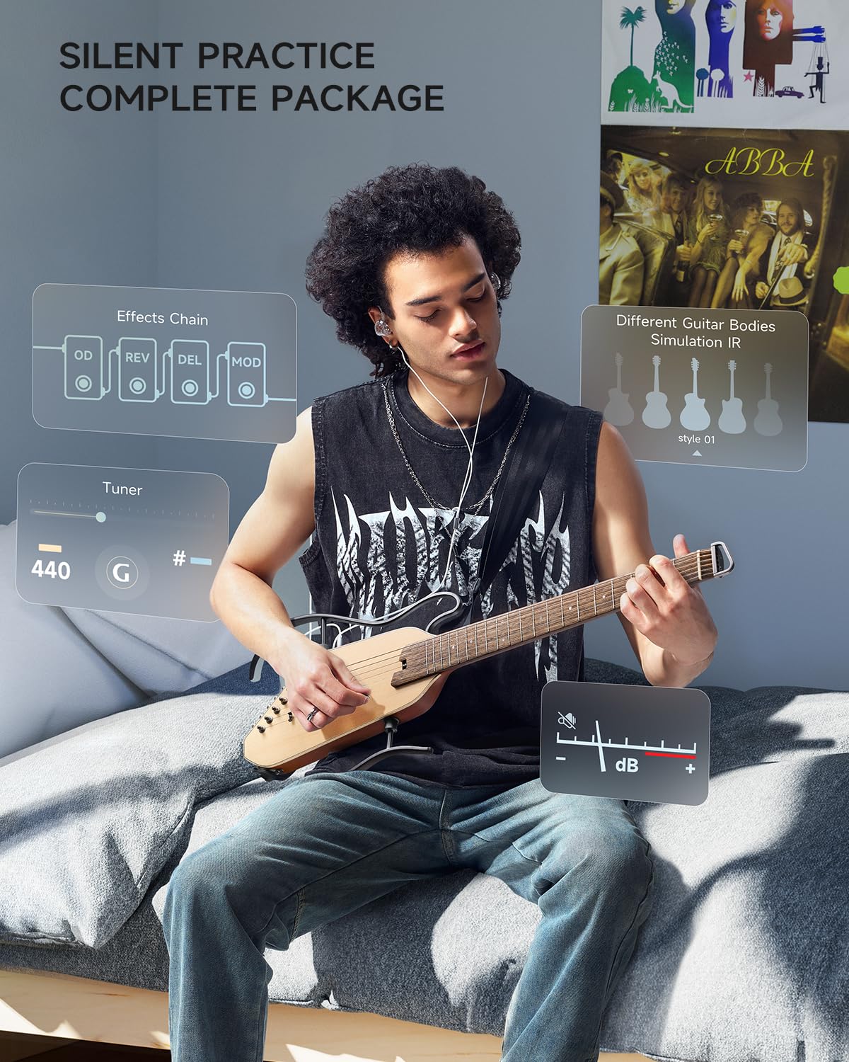 Foto 5 | Guitarra Eléctrica Acústica Donner Hush I Pro Con Kit De Efectos - Venta Internacional.