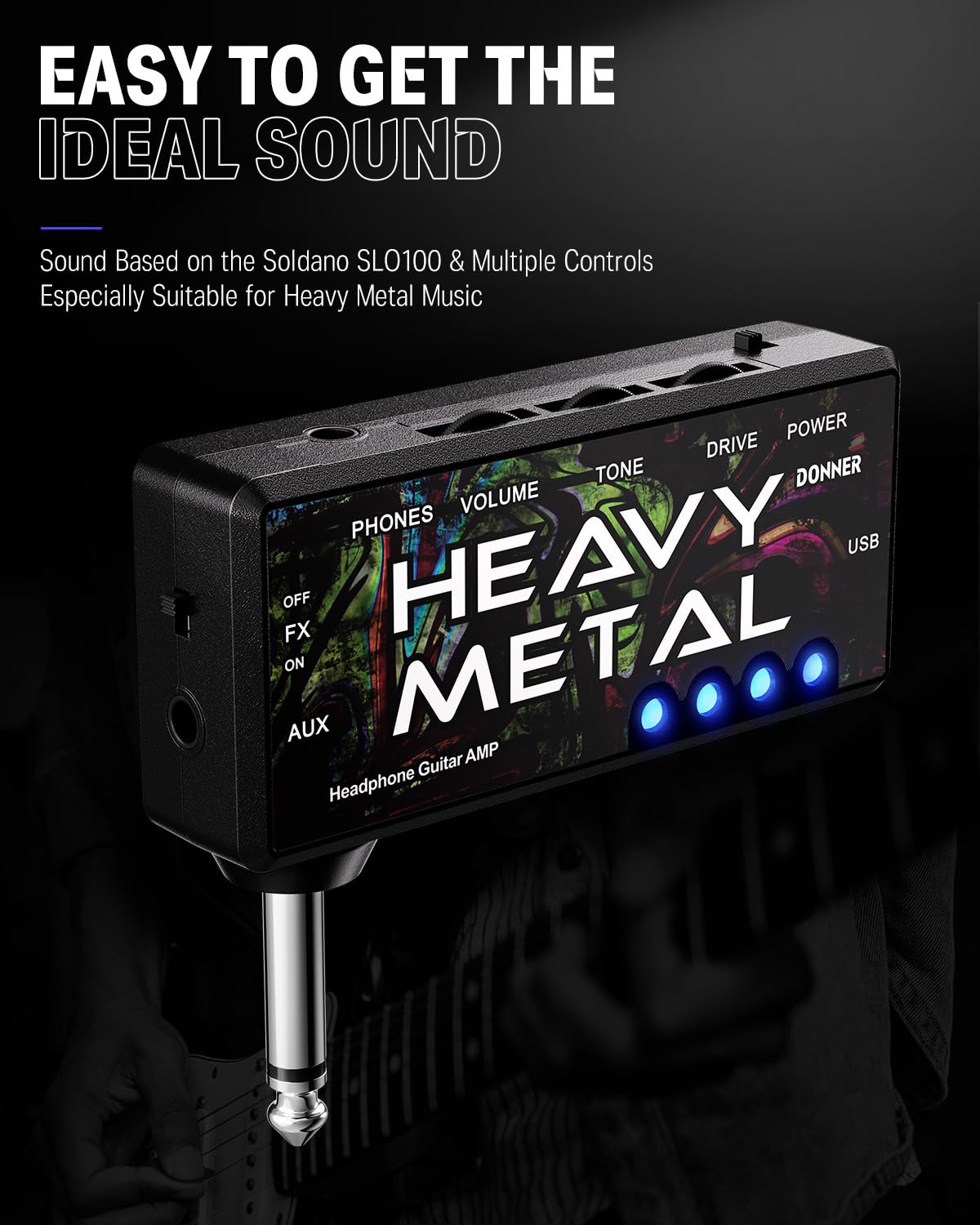 Foto 3 pulgar | Amplificador De Auriculares Para Guitarra Donner Heavy Metal Recargable Por Usb - Venta Internacional.