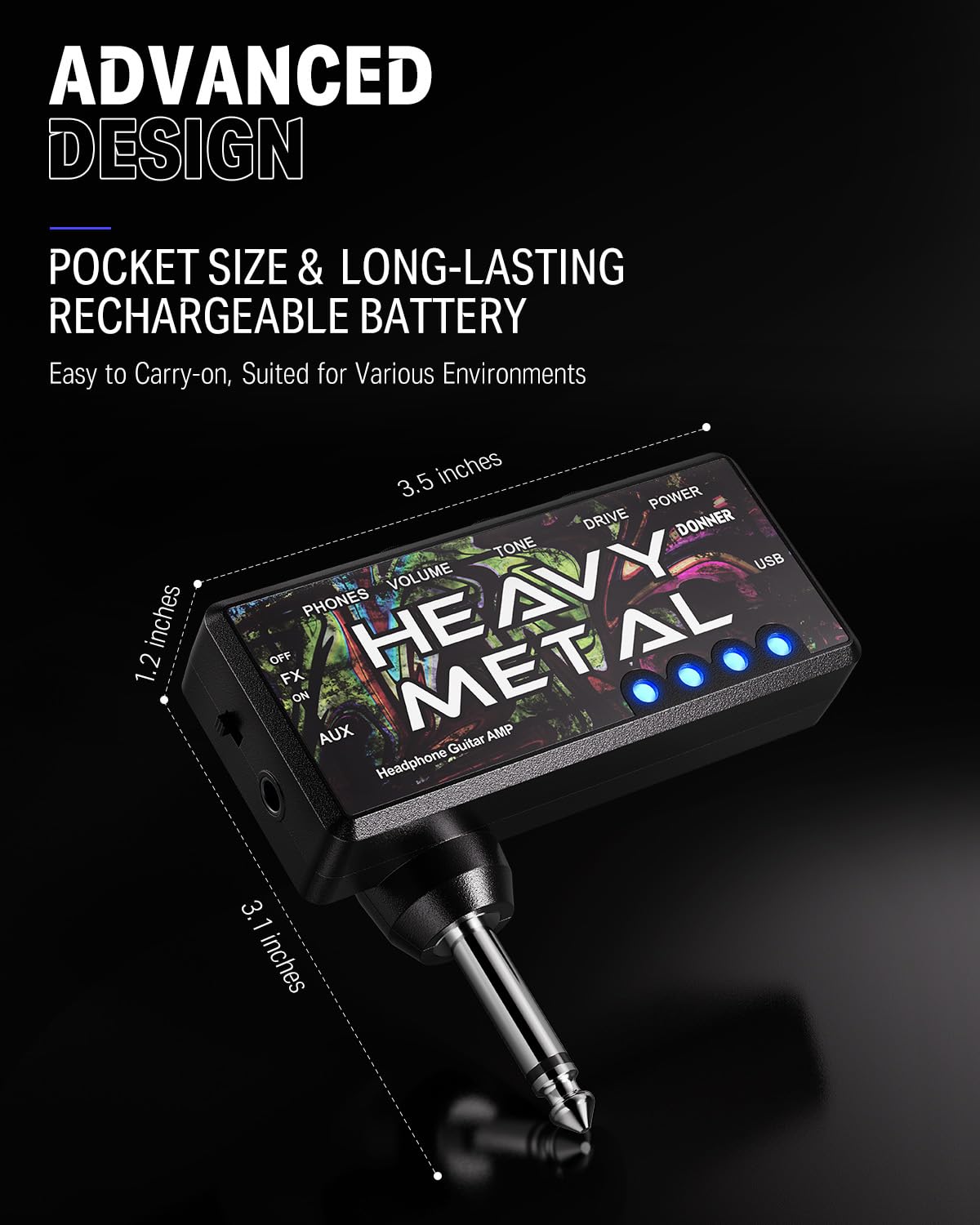 Foto 7 pulgar | Amplificador De Auriculares Para Guitarra Donner Heavy Metal Recargable Por Usb - Venta Internacional.