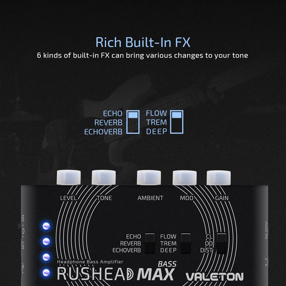 Foto 4 pulgar | Amplificador De Auriculares Valeton Rushead Max Bass Recargable Por Usb - Venta Internacional.